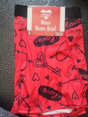 Valentine's Day Red and Black "Love" Heart Print Boxer Briefs